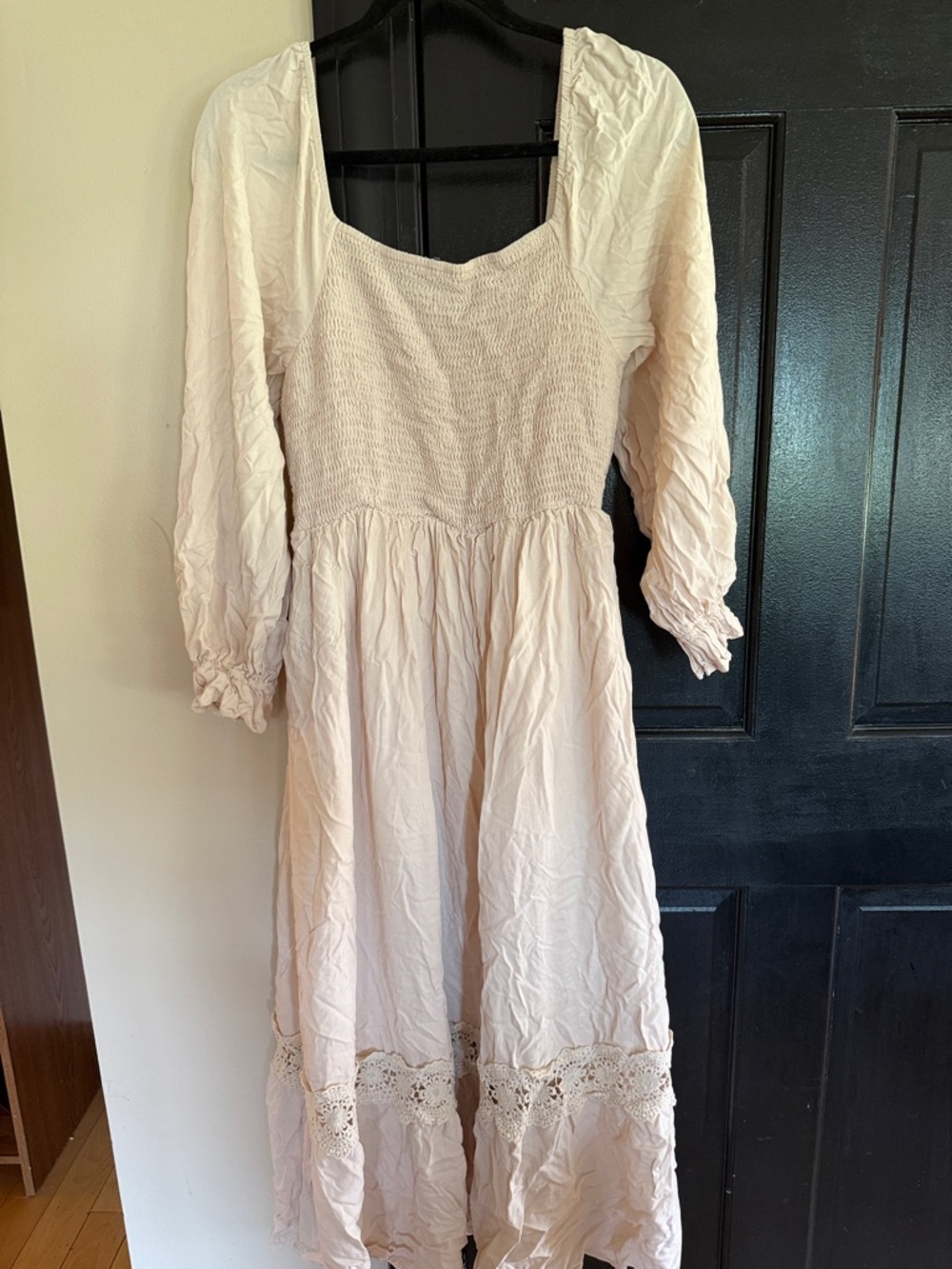 Women's Cream Maxi Dress with Smocked Bodice